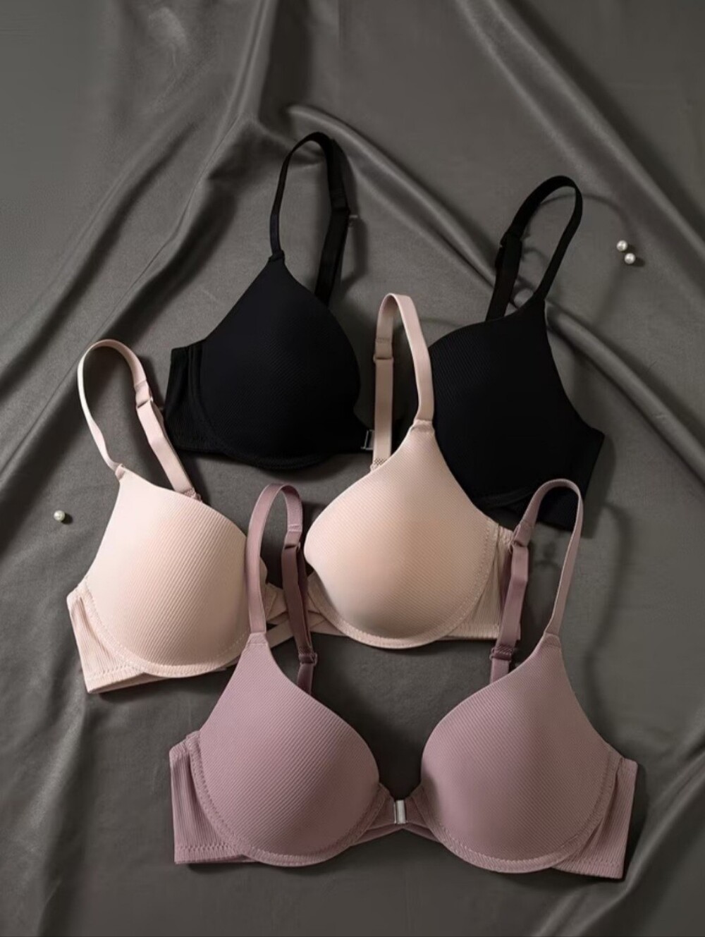 New Everyday Smooth T-Shirt Bra Black, Nude & Mauve, Front Magnetic Closure, 38B